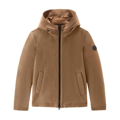 Woolrich Pacific Feather-down Wool Jacket In Camel