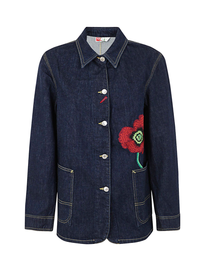 Kenzo Embroidered Cotton Denim Jacket In Black