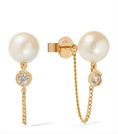 Annoushka 18kt Yellow Gold Pearl And Diamond Drop Earrings