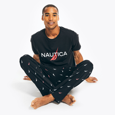 Nautica Mens Logo Graphic Sleep T-shirt In Black