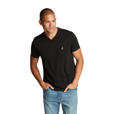 Nautica Mens Premium Cotton V-neck T-shirt In Black