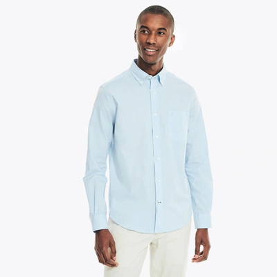 Nautica Mens Wrinkle-resistant Wear To Work Poplin Shirt In Blue