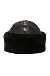 Totême Leather Shearling Cuff Beanie In Black
