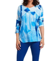 CLAIRE DESJARDINS 3/4 Sleeve Top With Round Neck in Blue Multi