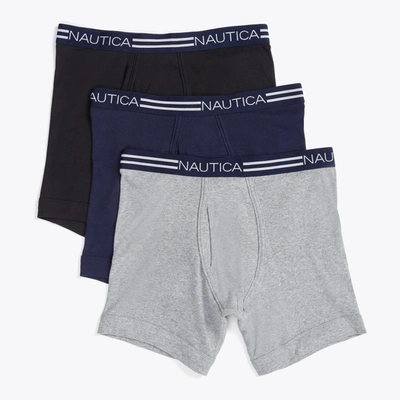 Nautica Mens Classic Boxer Briefs, 3-pack In Grey