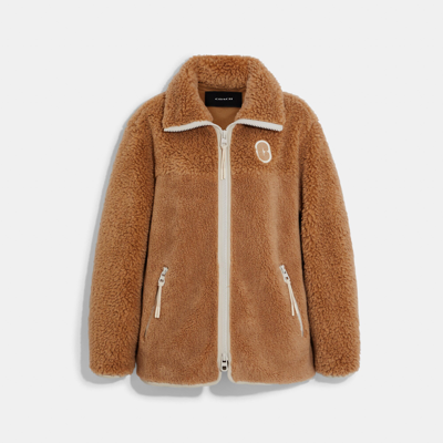 Coach Outlet Tonal Sherpa Zip Up In Brown