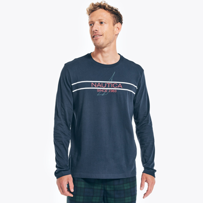 Nautica Mens Graphic Long-sleeve Sleep T-shirt In Blue