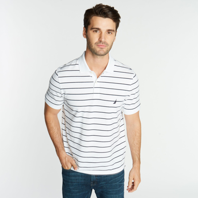 Nautica Mens Classic Fit Striped Deck Polo In White