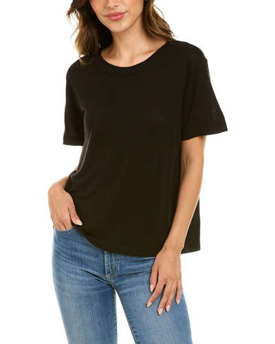 Monrow Loft Crew Linen-blend T-shirt In Black
