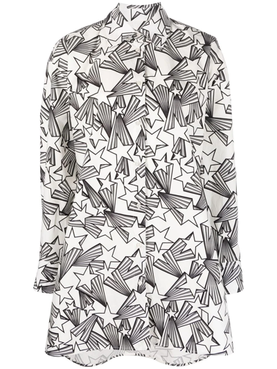 Msgm Starburst-print Mini Shirt Dress In Weiss