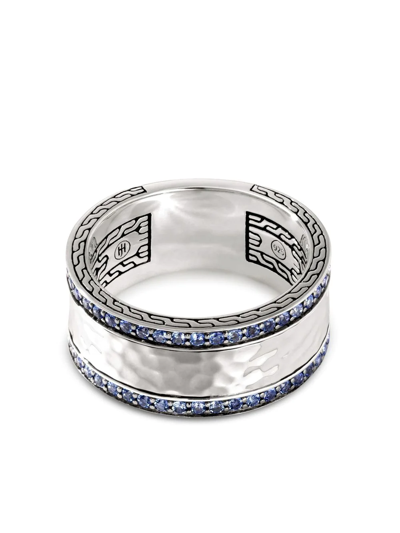 John Hardy Hammered Blue Sapphire Ring In Silver