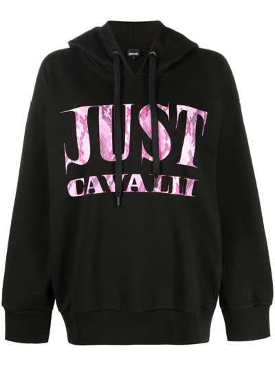 Just Cavalli Logo-print Cotton Hoodie In Schwarz
