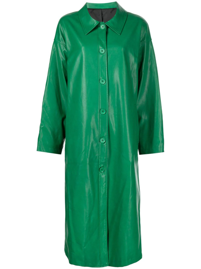 Apparis Belted-waist Trench Coat In Green
