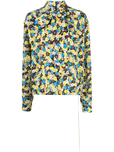 Plan C Floral Print Silk Shirt In Giallo