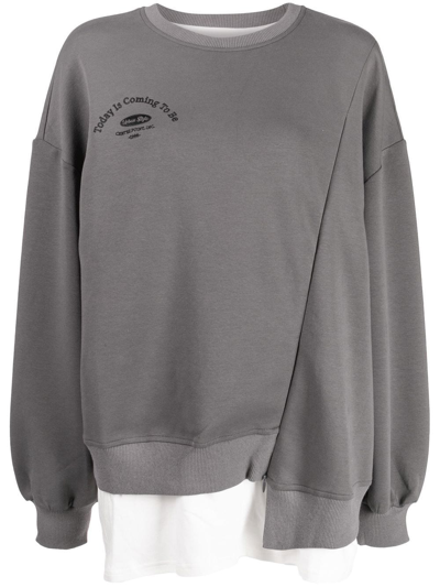B+ab Embroidered-slogan Front-slit Sweatshirt In Grau