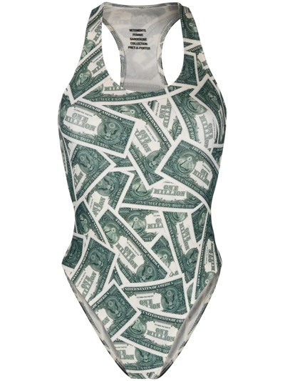 Vetements Million Dollar Print One-piece Swimsuit In Green