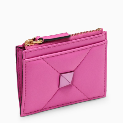 Valentino Garavani Roman Stud Pink Pp Leather Card Holder