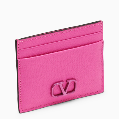 Valentino Garavani Pink Pp Card Case In Grained Leather
