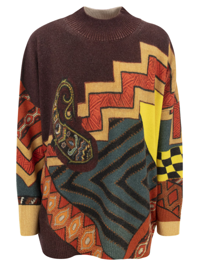 ETRO WOOL SWEATER WITH PATCHWORK PRINT