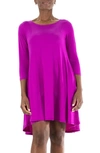 Nina Leonard Three-quarter Sleeve Stretch Knit Trapeze Dress In Vibrant Violet