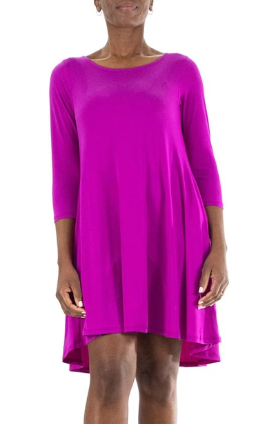 Nina Leonard Three-quarter Sleeve Stretch Knit Trapeze Dress In Vibrant Violet