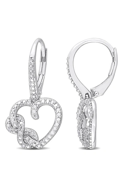 Delmar Sterling Silver Cubic Zirconia Infinity Heart Earrings In White