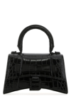 Balenciaga Hourglass Xs Croc-effect Leather Tote In Black