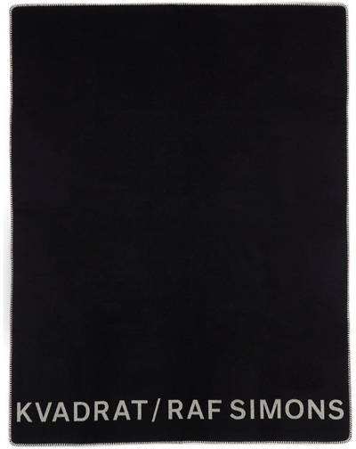 Kvadrat/raf Simons Black Double-faced Wool Logo Throw In 1880 Black