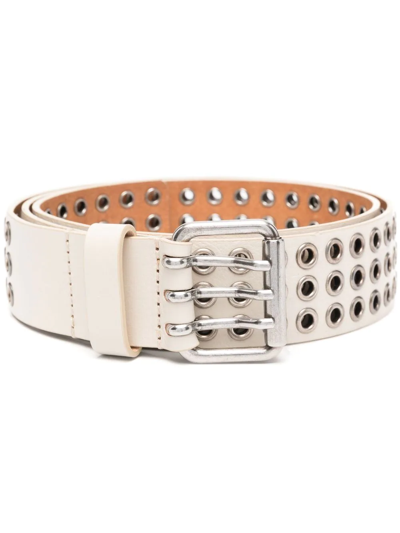 Diesel B-ye Leather Eyelet Belt In Neutrals