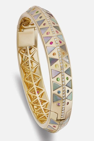Harwell Godfrey Mother Of Pearl Inlay Chubby Bangle In Gold