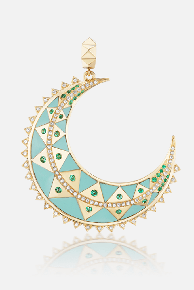 Harwell Godfrey Chrysoprase And Emerald Crescent Charm In Gold,green