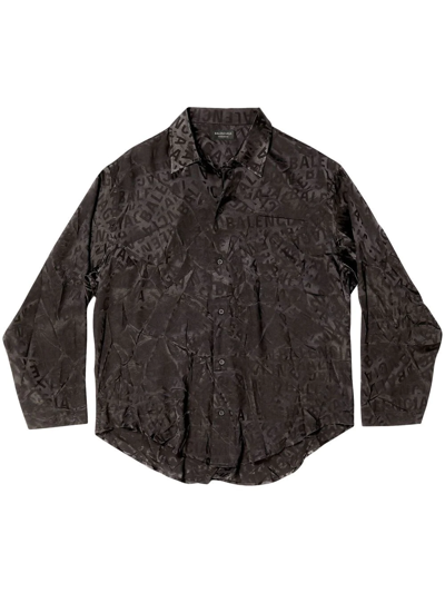 Balenciaga Long-print Silk Shirt In Black