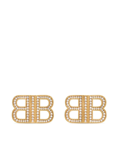 Balenciaga Logo-plaque Earrings In Gold