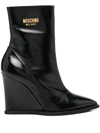 MOSCHINO WEDGE-HEEL PATENT-LEATHER BOOTS