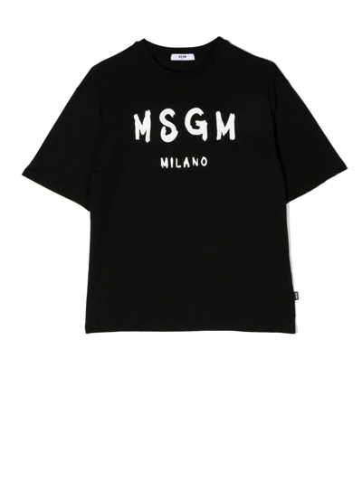 Msgm Kids' Logo印花棉t恤 In Black