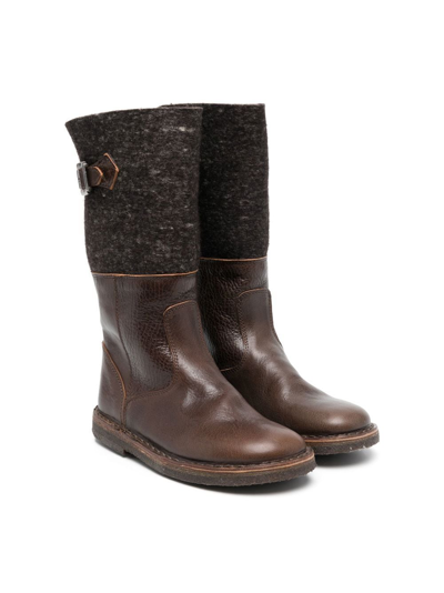 Pèpè Kids' Joe Felt-detail Boots In Brown