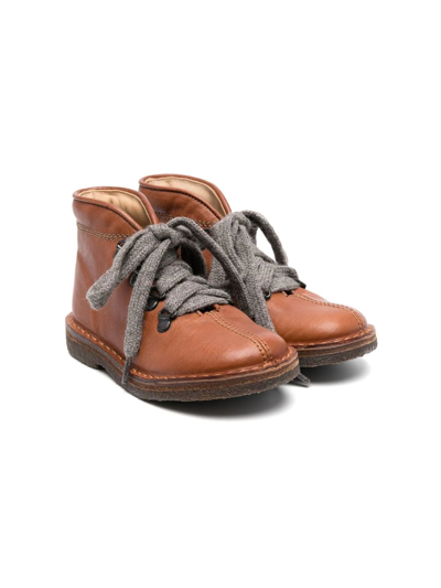 Pèpè Kids' Spok Lace-up Ankle Boots In Brown