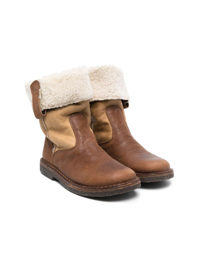 Pèpè Kids' Haley Shearling Boots In Brown