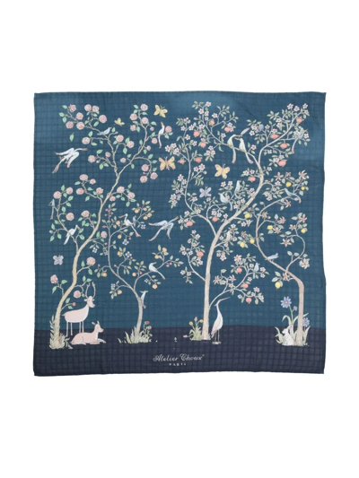 Atelier Choux Printed Cotton Blanket In Blue