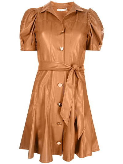 Kelly Vegan Leather Square Bust Mini Dress Camel - Alice + Olivia main image 0