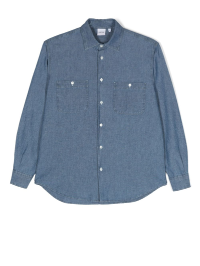 Aspesi Kids' Cotton Long-sleeve Shirt In Blu