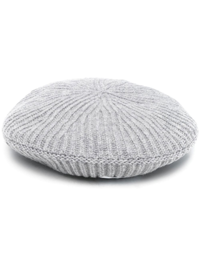 Ganni Logo-patch Ribbed Hat In Grey