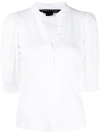 Veronica Beard Coralee Puff Sleeve Henley T-shirt In White