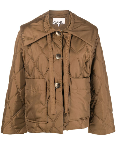 Ganni Recycled Polyester Quilted Jacket In 377 Teak