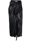 Jonathan Simkhai Fringed Draped Midi Skirt In Black