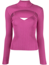 Simkhai Fleur Layered Ribbed-knit Turtleneck Top In Bougainvillea