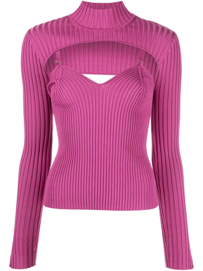 Simkhai Fleur Layered Ribbed-knit Turtleneck Top In Pink