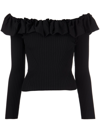 Simkhai Isabelle Off-the-shoulder Ruffled Ribbed-knit Top In Black
