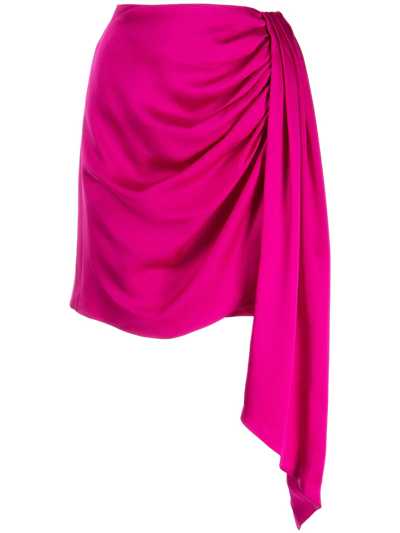 Jonathan Simkhai Mae Classic Satin Draped Mini Skirt In Bougainvillea