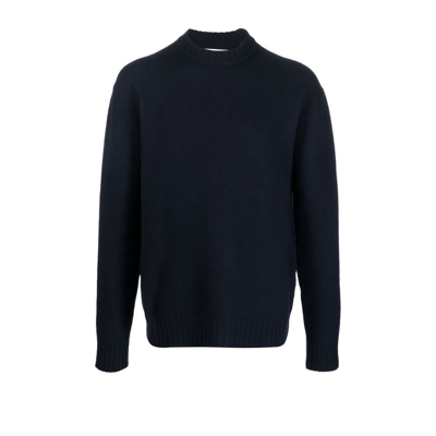 Jil Sander Navy Crew Neck Wool Sweater In Blau